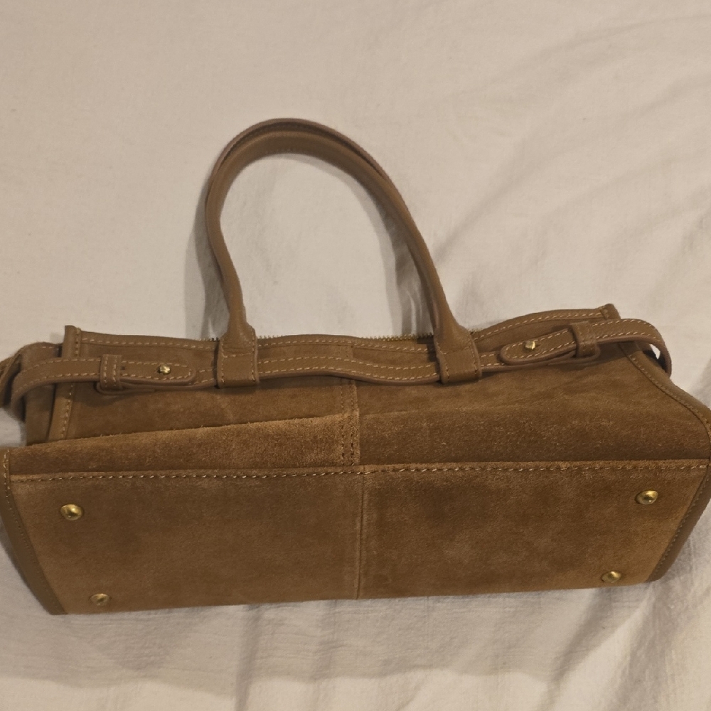 Brown Suede Handbag with Gold Accents